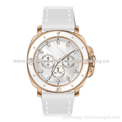 Men's high-quality plating case fashion alloy watch with gold color metal case leather strap